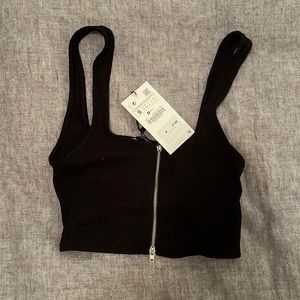 Zara zip up crop top. Black. Size small. Never worn.